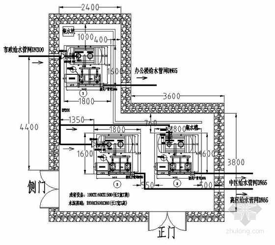 无负压供水设备图块资料下载-某叠压无负压设备泵房布置图