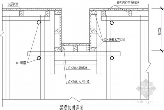 [上海]地标性综合楼模板工程施工方案（国企单位编制）-梁模加固图 