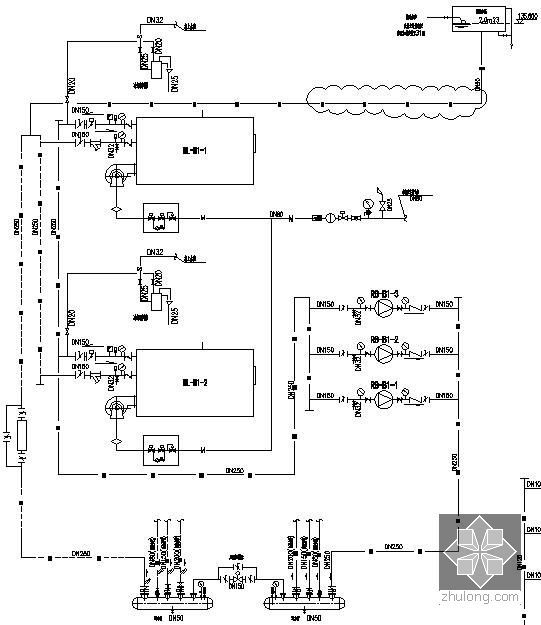 [广州]超高层商业综合楼全套暖通设计施工图（227米，20万平米）-空调采暖真空锅炉系统原理图