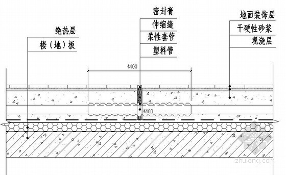 某商业综合楼采暖通风设计施工图-地暖管道穿伸缩缝详图 