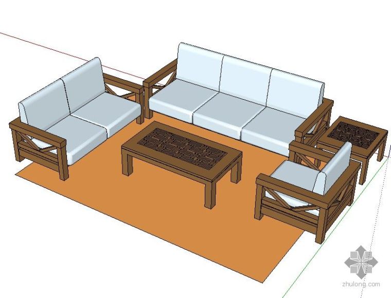 草图大师景观广场资料下载-中式沙发一套 草图大师