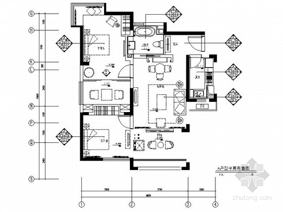 两室现代简约风格装修资料下载-[上海]现代简约风格两居室室内装修施工图（含效果）