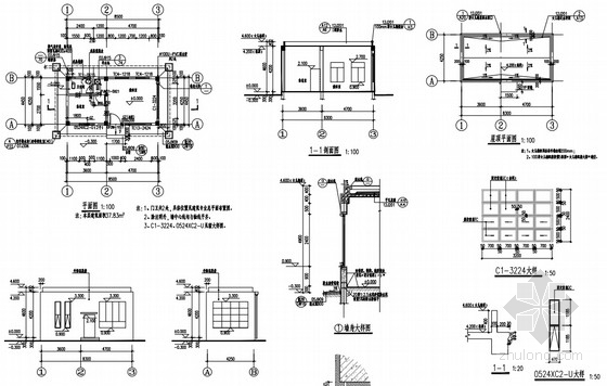 学校门卫室建筑结构施工图资料下载-单层框架结构车辆维修基地门卫建筑结构施工图