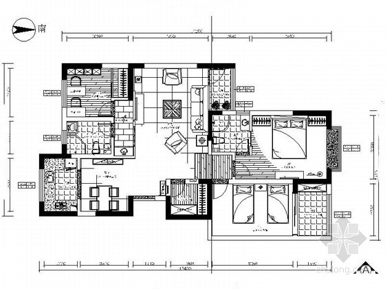 现代简约三居室装修图片资料下载-[江苏]现代简约风格三居室室内装修CAD施工图