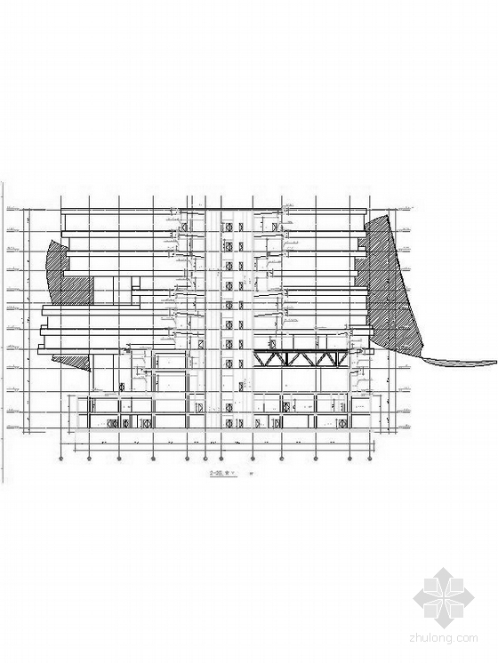 [福建]9层玻璃幕墙办公楼建筑设计施工图（2014年图纸 图纸精细 顶级建筑事务所）-9层玻璃幕墙办公楼建筑剖面图