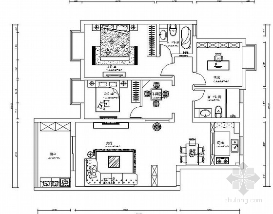 建筑图纸家居资料下载-淡雅幽静新中式设计风格家居室内施工图