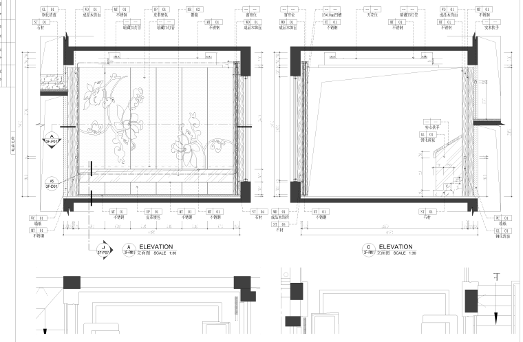 [湖南]中式风格五层别墅内部施工图设计（附3D模型+效果图）-一层客厅立面图01