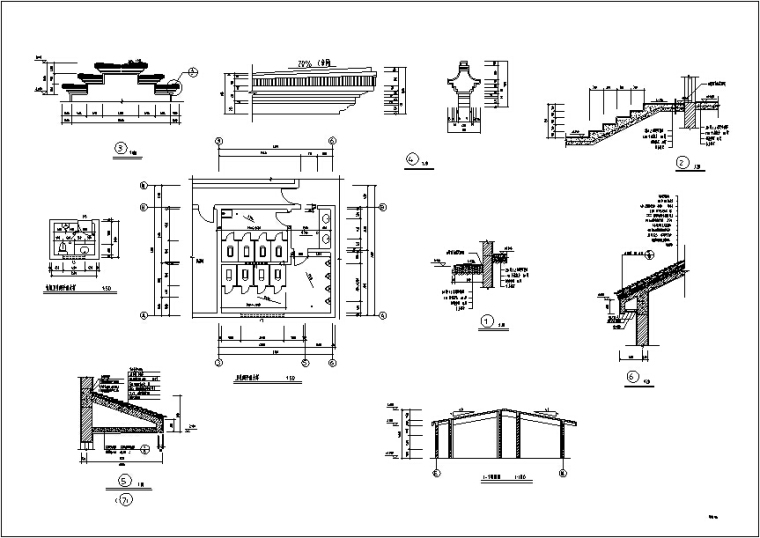 3套中式仿古建筑设计施工图CAD-中式古典农家乐餐饮建筑设计节点图
