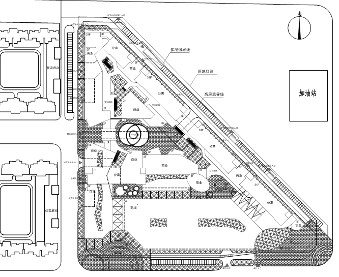 [陕西]绿地高层住宅及商业综合体建筑设计文本（含两套方案）-总平面图