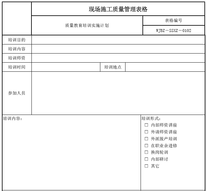 现场施工质量管理标准化实施细则（附表格）-现场施工质量管理表格