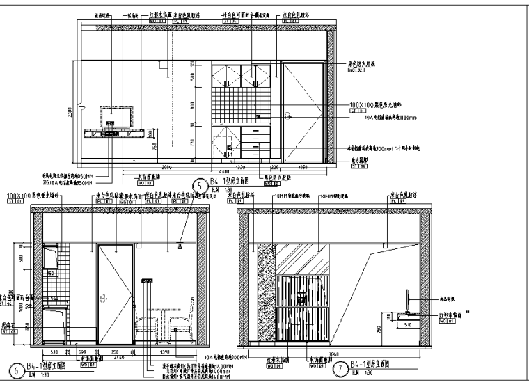 上海礼顿国际公寓B4及B5-1型样板间室内设计施工图-餐厅立面图