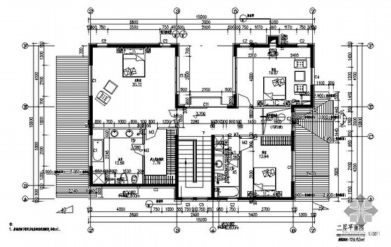 某二层花园别墅A户型建筑方案图-3