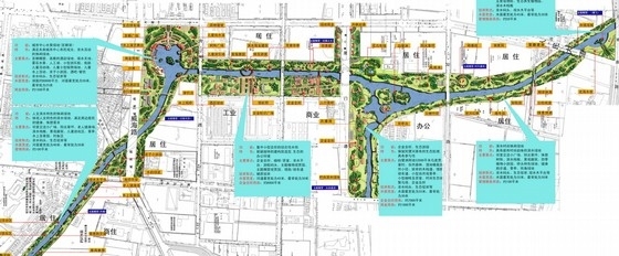 [江苏]城市绿廊型河流绿带景观规划设计方案-总平面图 