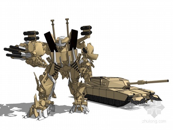 机器人小镇景观设计资料下载-坦克机器人SketchUp模型下载