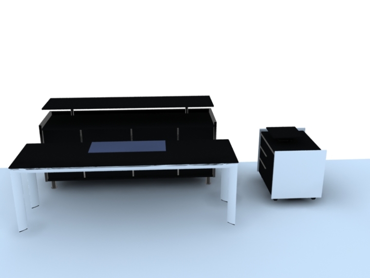办公桌CAD详图资料下载-黑色办公桌3D模型下载
