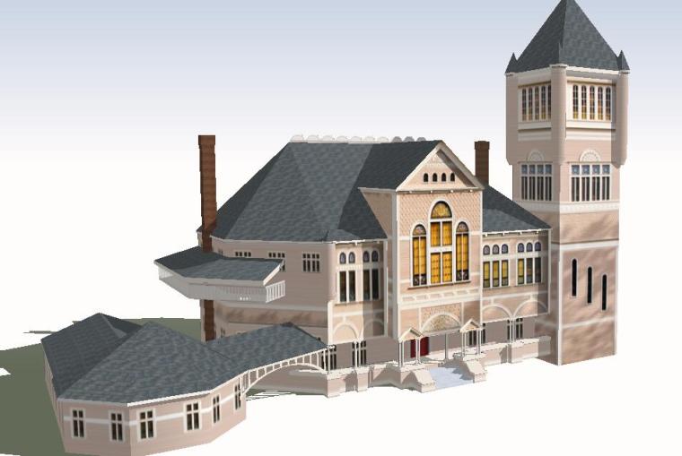 流水别墅建筑模型资料下载-欧式风格图书馆建筑模型设计