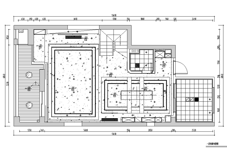 和美家现代二层住宅设计施工图（附效果图）-一层顶面布置图