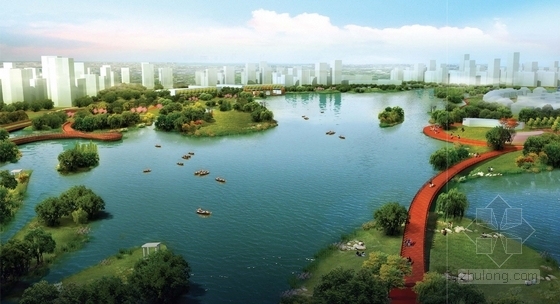 [南通]“景观飘带”为主题的可持续现代新城景观规划设计方案-鸟瞰效果图