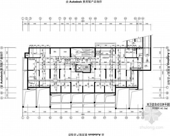 [安徽]高层商用住宅建筑水暖施工图-地下室自动喷淋平面图 