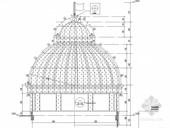 穹顶亭子施工图资料下载-广场钢结构穹顶结构施工图