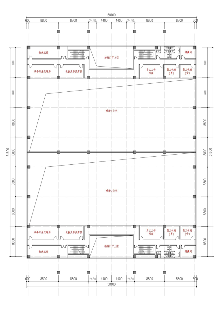 [云南]东南亚风格体育馆网球馆设计方案文本（PPT）-方案二二层平面图