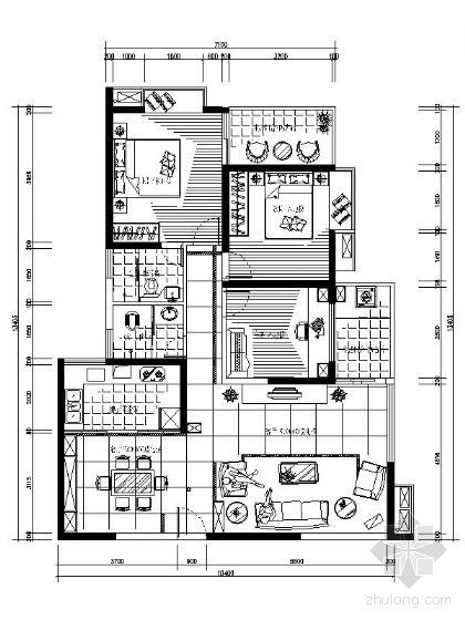 CAD全套家装平面布置图资料下载-某三居室平面布置图