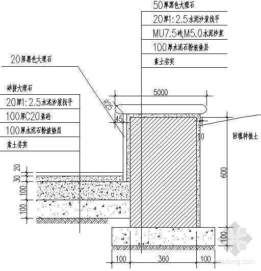 大理石地面铺砖剖面图资料下载-树池及地面构造剖面图