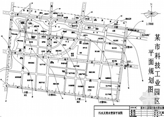 工业园区平面图dwg资料下载-某市工业园区排水规划图