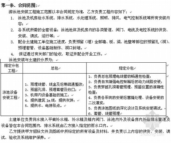 工程供货安装计划资料下载-泳池设备供货安装合同