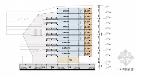 [天津]高层U形中部玻璃体企业研发办公楼建筑设计方案文本-高层U形中部玻璃体企业研发办公楼建筑剖面图