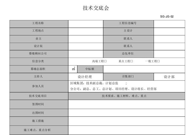 [辽宁]幕墙工程项目管理手册（109页，大量表格）-技术交底