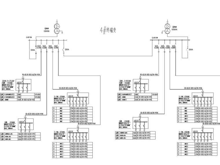 [江苏]青年公寓电缆专项设计图400V电缆出线及表箱设计-0.4kV电缆接线图