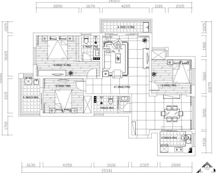 简欧客厅背景装修效果图资料下载-简欧风格三居室施工图设计（附效果图）