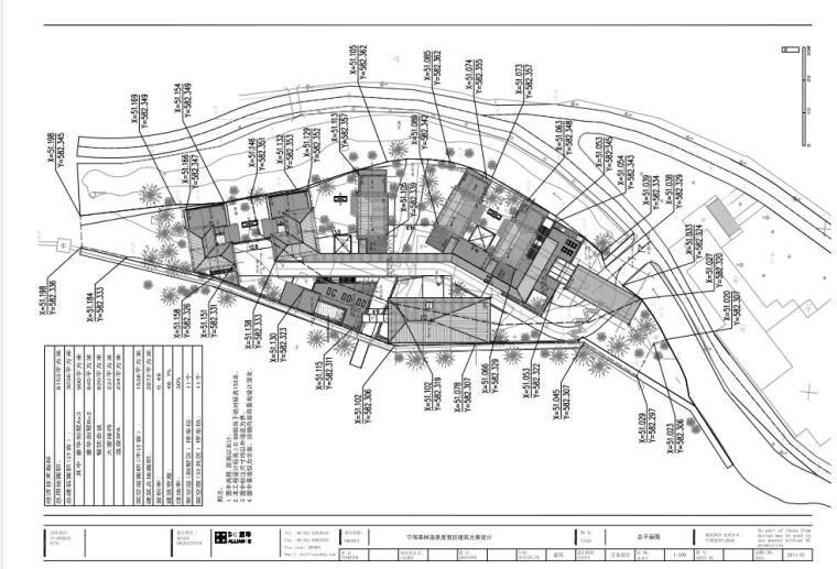 [浙江]森林温泉度假区建筑方案设计文本-坐标标注