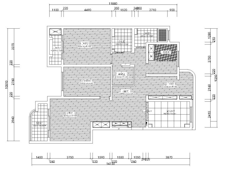 欧式田园风格四居室全套施工图设计（附效果图）-地材铺装图