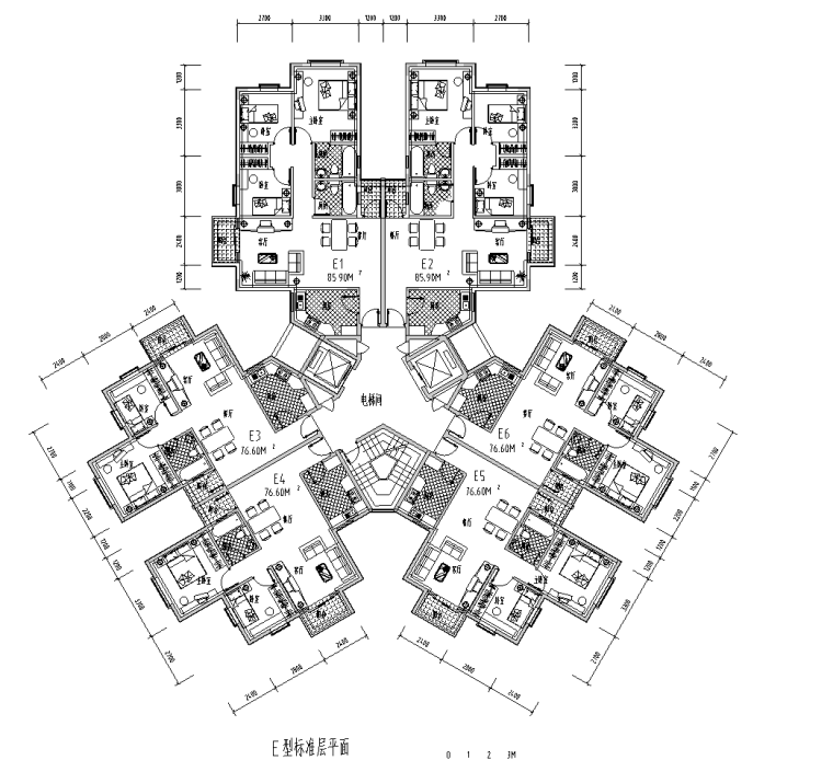 四房一厅图纸资料下载-60种多层点式及塔式小高层户型平面图（60张）