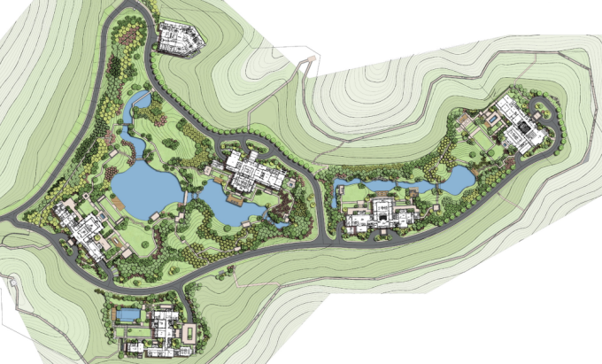 [湖南]新中式滨湖山野旅游度假公园别墅酒店景观设计全套施工图（附方案+实景图）-景观总平面图1