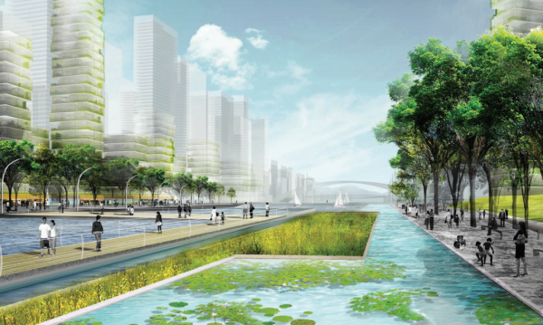 [广东]生态海绵城市滨海水城休闲城市景观规划设计方案-城市休闲空间景观效果图
