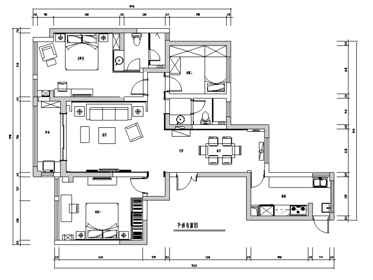 荷兰优雅现代公寓资料下载-[江苏]现代奢华三居室公寓设计施工图（附效果图）