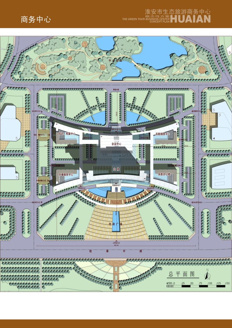[江苏]某市旅游商务中心及生态公园规划办公楼文案（CAD+SU）-[江苏]某市旅游商务中心及生态公园规划办公楼总平面图