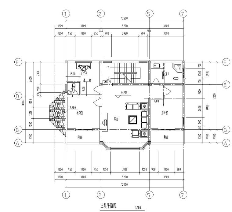 四层单家独院式别墅建筑设计文本层（包含效果图）-三层平面图