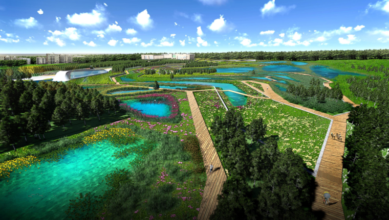 [吉林]长白山池北国家湿地公园景观设计（火山湿地，熔岩台地）-A06湿地科普区鸟瞰图