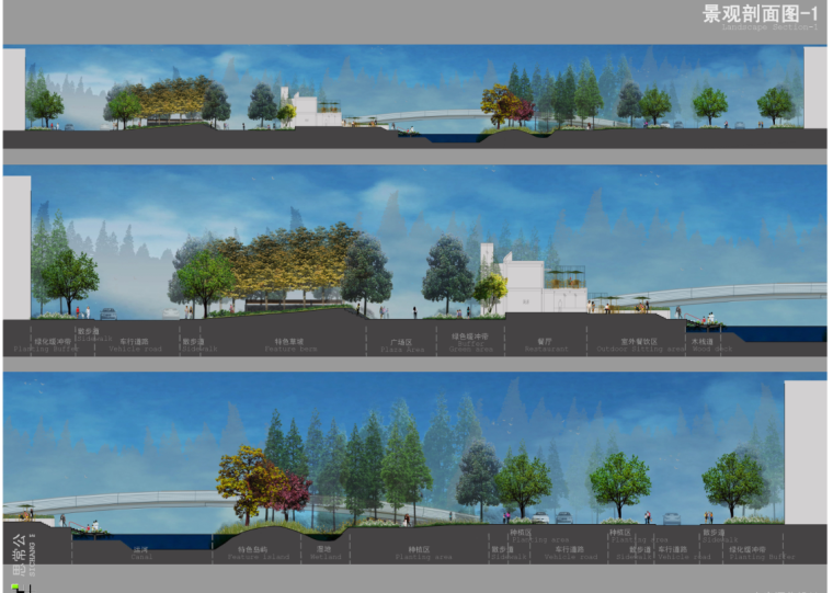 思常公园方案深化设计文本PDF+45页-景观剖面图