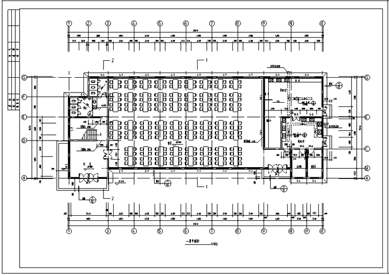 某公司食堂建筑CAD施工图（含大样详图）-一层平面图