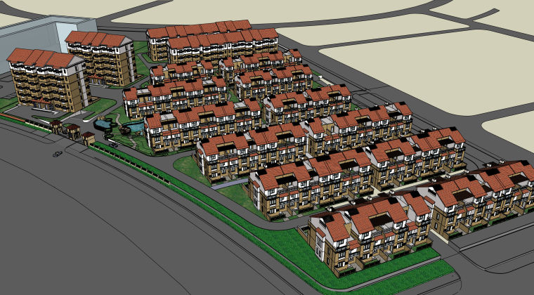 寺庙3D建筑模型资料下载-欧式居住区建筑模型设计