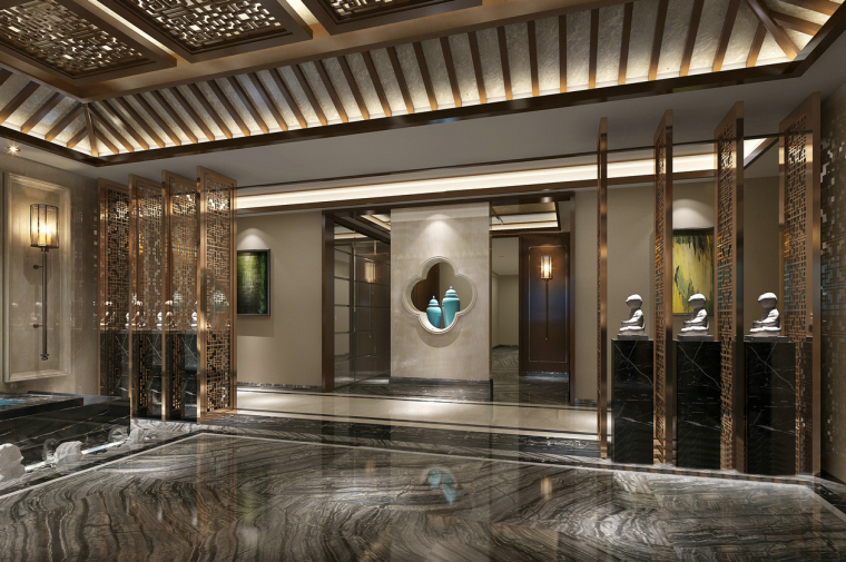 中式酒店大厅免费3D资料下载-古典宫廷酒店大厅3D模型