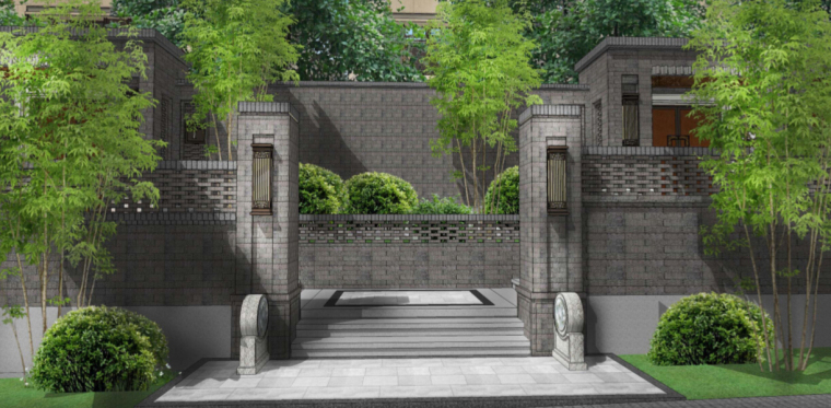 [北京]泰禾院子中央别墅区景观设计（新中式，禅意园林）-A13东入口景观效果图