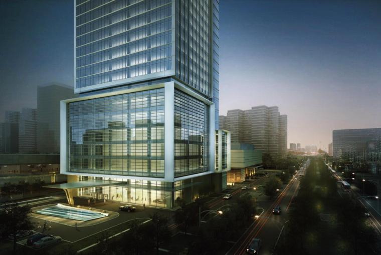 [中国]41层超高层企业办公楼建筑设计方案文本效果图及CAD施工图-效果图一