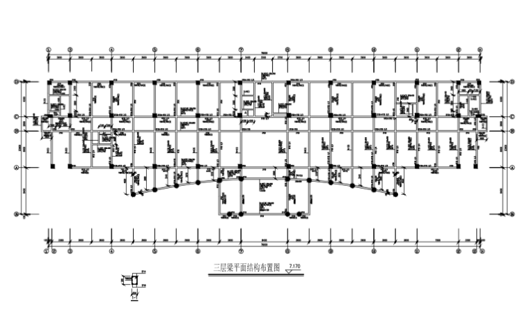 七层框架结构办公楼结构施工图（CAD、24张）-三层梁平面布置图