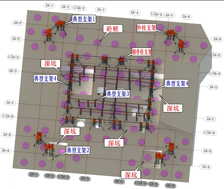 [深圳]超高层塔楼钢结构柱脚支架设计及柱脚安装方案-柱脚支架整体轴测图